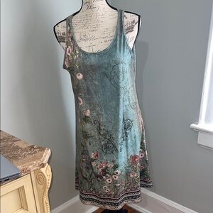 Straw Studios Teal Floral Slip Dress with Pink Accents ( Size Medium)